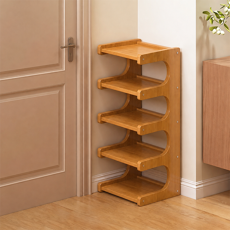 Scandinavian Bamboo Shoe Rack Tiered Open Shelf Shoe Storage Organiser Freestanding for Entryway | Hallway and Living Room