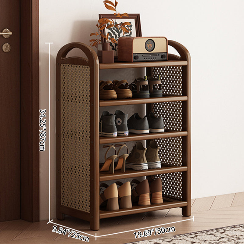 Vintage Rattan Bamboo Shoe Rack Multi-Tier Rectangular Shoe Storage Shelf for Entryway | Hallway and Living Room