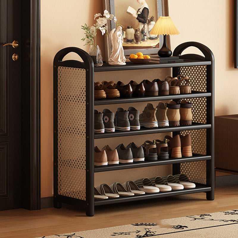 Vintage Rattan Bamboo Shoe Rack Multi-Tier Rectangular Shoe Storage Shelf for Entryway | Hallway and Living Room