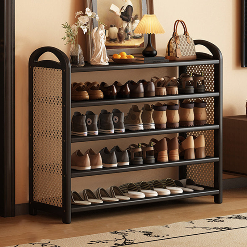 Vintage Rattan Bamboo Shoe Rack Multi-Tier Rectangular Shoe Storage Shelf for Entryway | Hallway and Living Room