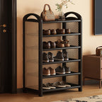 Vintage Rattan Bamboo Shoe Rack Multi-Tier Rectangular Shoe Storage Shelf for Entryway | Hallway and Living Room