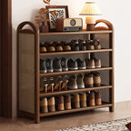 Vintage Rattan Bamboo Shoe Rack Multi-Tier Rectangular Shoe Storage Shelf for Entryway | Hallway and Living Room