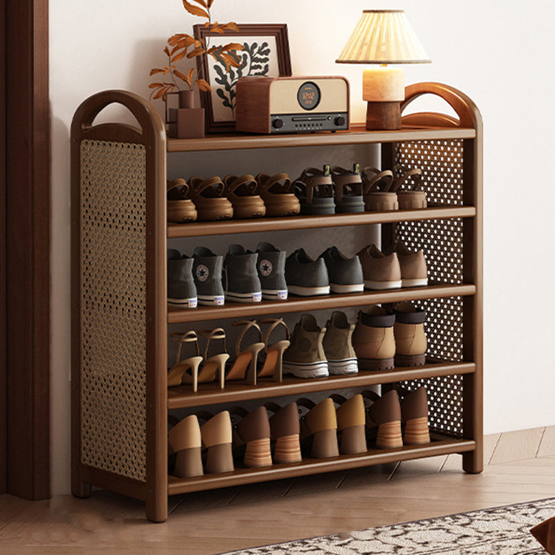 Vintage Rattan Bamboo Shoe Rack Multi-Tier Rectangular Shoe Storage Shelf for Entryway | Hallway and Living Room
