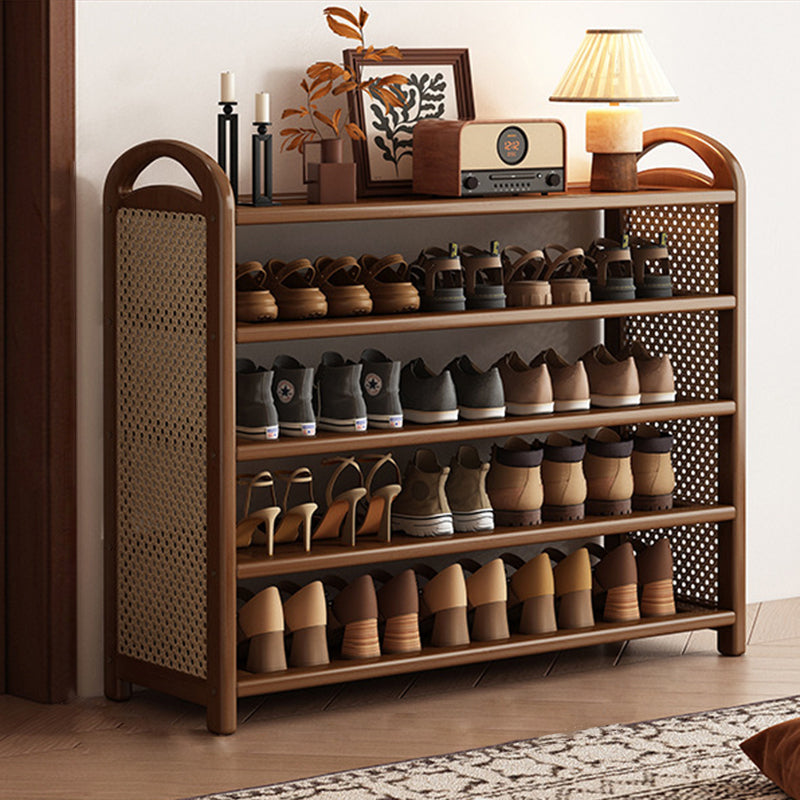 Vintage Rattan Bamboo Shoe Rack Multi-Tier Rectangular Shoe Storage Shelf for Entryway | Hallway and Living Room