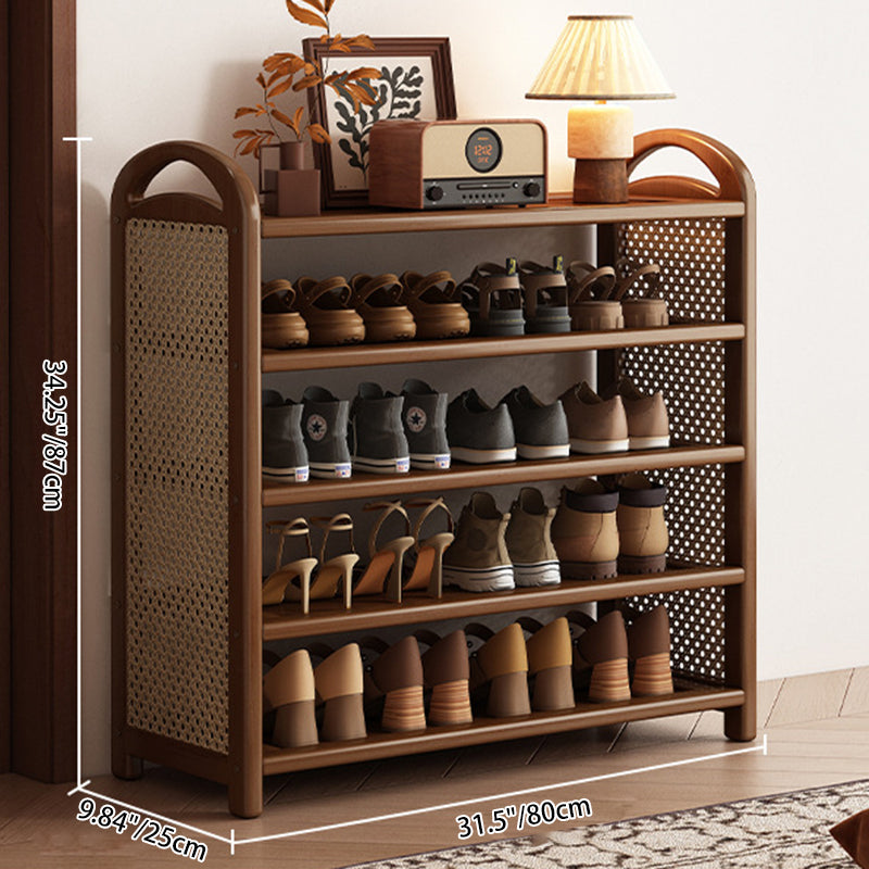 Vintage Rattan Bamboo Shoe Rack Multi-Tier Rectangular Shoe Storage Shelf for Entryway | Hallway and Living Room