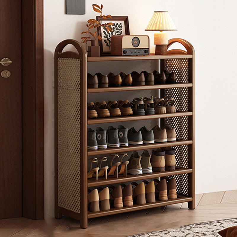 Vintage Rattan Bamboo Shoe Rack Multi-Tier Rectangular Shoe Storage Shelf for Entryway | Hallway and Living Room
