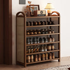Vintage Rattan Bamboo Shoe Rack Multi-Tier Rectangular Shoe Storage Shelf for Entryway | Hallway and Living Room