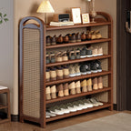 Vintage Rattan Bamboo Shoe Rack Multi-Tier Rectangular Shoe Storage Shelf for Entryway | Hallway and Living Room