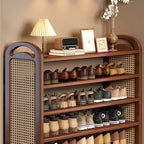 Vintage Rattan Bamboo Shoe Rack Multi-Tier Rectangular Shoe Storage Shelf for Entryway | Hallway and Living Room