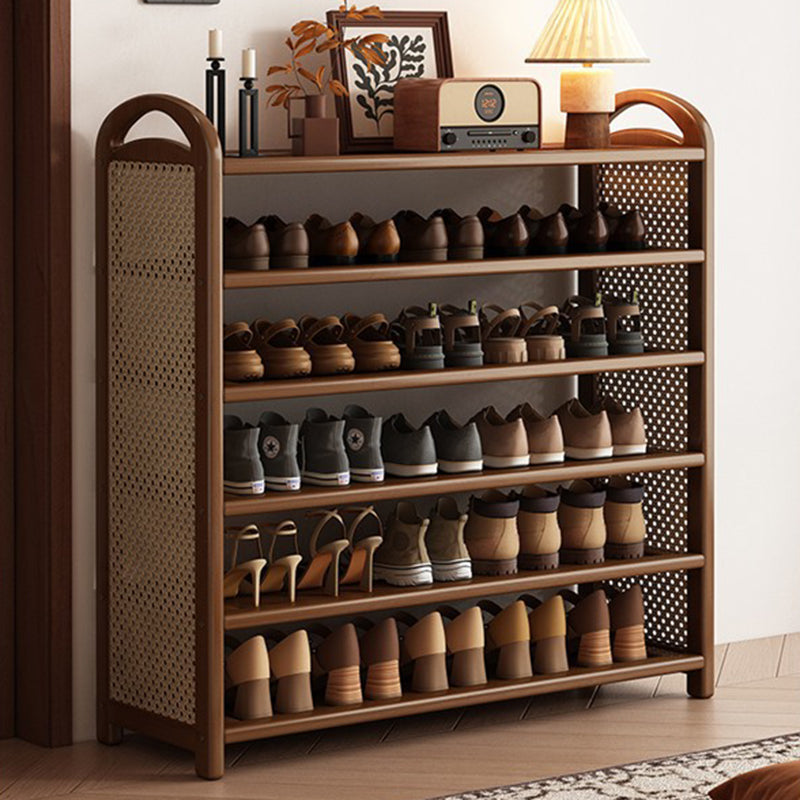 Vintage Rattan Bamboo Shoe Rack Multi-Tier Rectangular Shoe Storage Shelf for Entryway | Hallway and Living Room