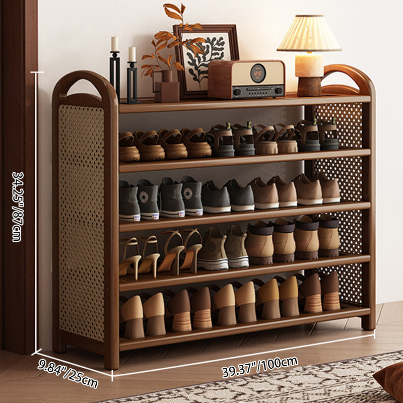 Vintage Rattan Bamboo Shoe Rack Multi-Tier Rectangular Shoe Storage Shelf for Entryway | Hallway and Living Room
