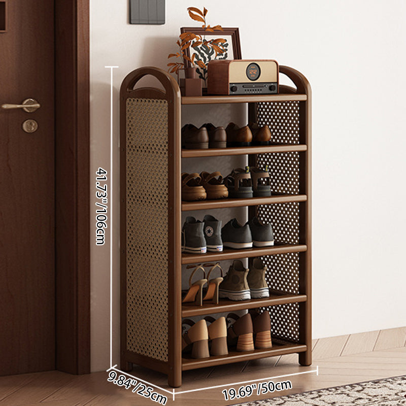 Vintage Rattan Bamboo Shoe Rack Multi-Tier Rectangular Shoe Storage Shelf for Entryway | Hallway and Living Room