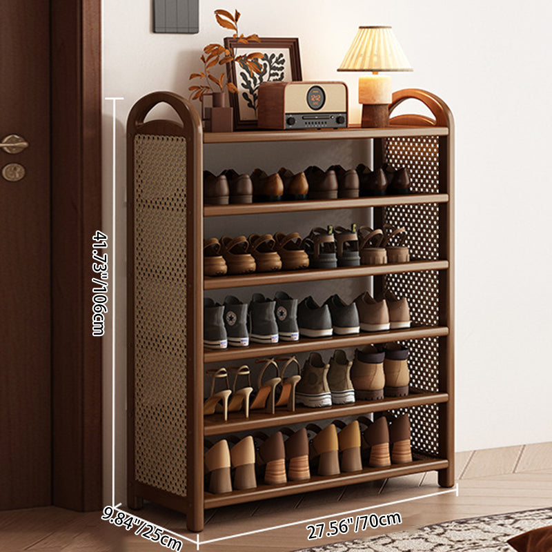Vintage Rattan Bamboo Shoe Rack Multi-Tier Rectangular Shoe Storage Shelf for Entryway | Hallway and Living Room