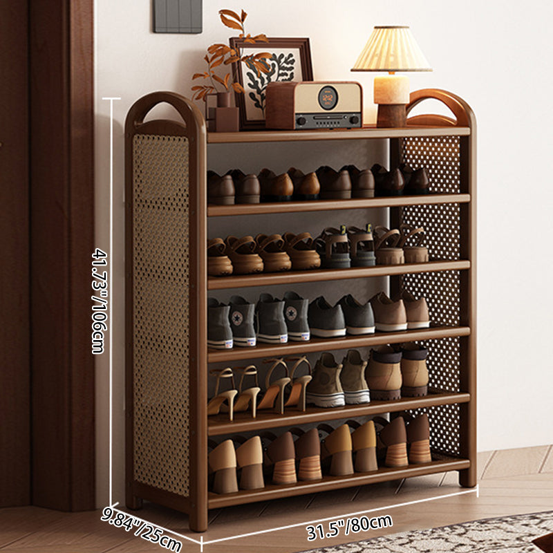 Vintage Rattan Bamboo Shoe Rack Multi-Tier Rectangular Shoe Storage Shelf for Entryway | Hallway and Living Room