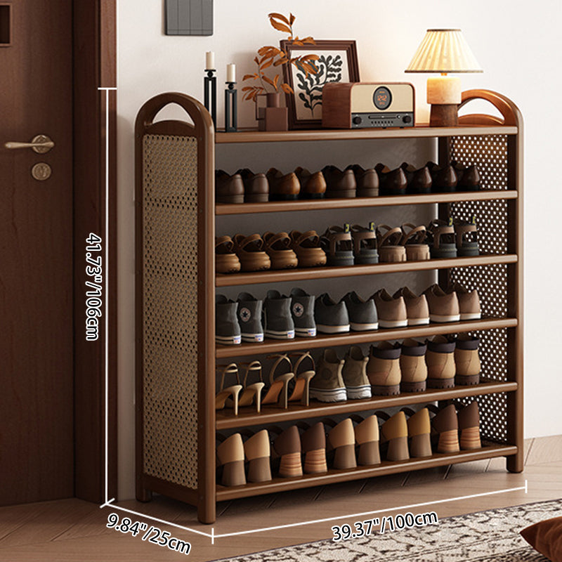 Vintage Rattan Bamboo Shoe Rack Multi-Tier Rectangular Shoe Storage Shelf for Entryway | Hallway and Living Room