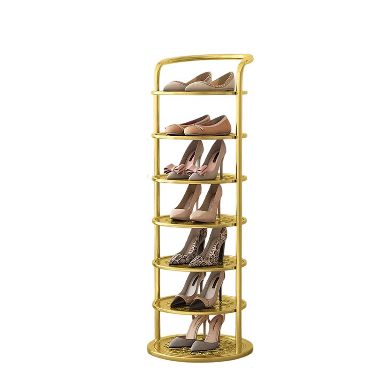 Modern Minimalist Round Metal Shoe Rack Tiered Carbon Steel Shoe Storage Stand Freestanding for Entryway | Hallway and Bedroom