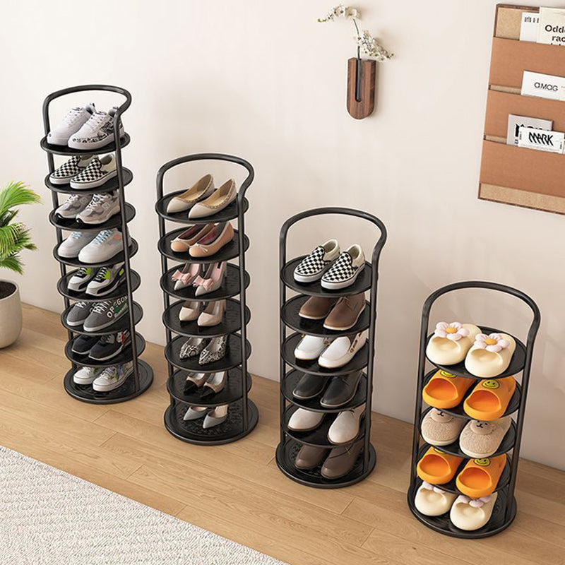 Modern Minimalist Round Metal Shoe Rack Tiered Carbon Steel Shoe Storage Stand Freestanding for Entryway | Hallway and Bedroom