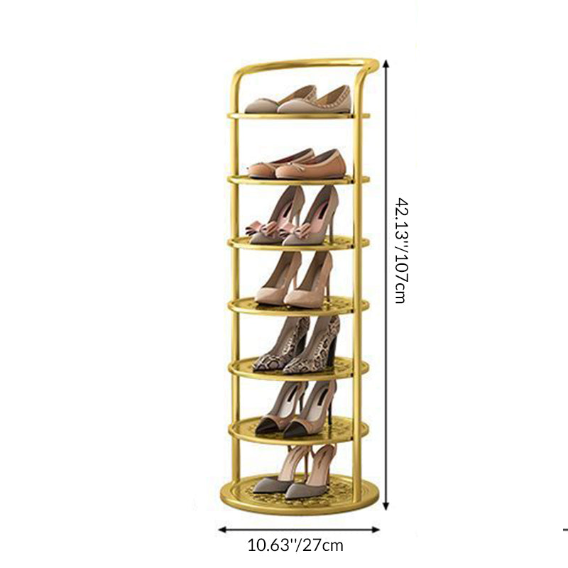 Modern Minimalist Round Metal Shoe Rack Tiered Carbon Steel Shoe Storage Stand Freestanding for Entryway | Hallway and Bedroom
