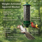 Squirrel Proof Bird Feeder Metal Hanging Tube Feeder with Weight-Activated Rotating Perch | Multi-Port Wild Bird Seed Feeder for Garden and Backyard