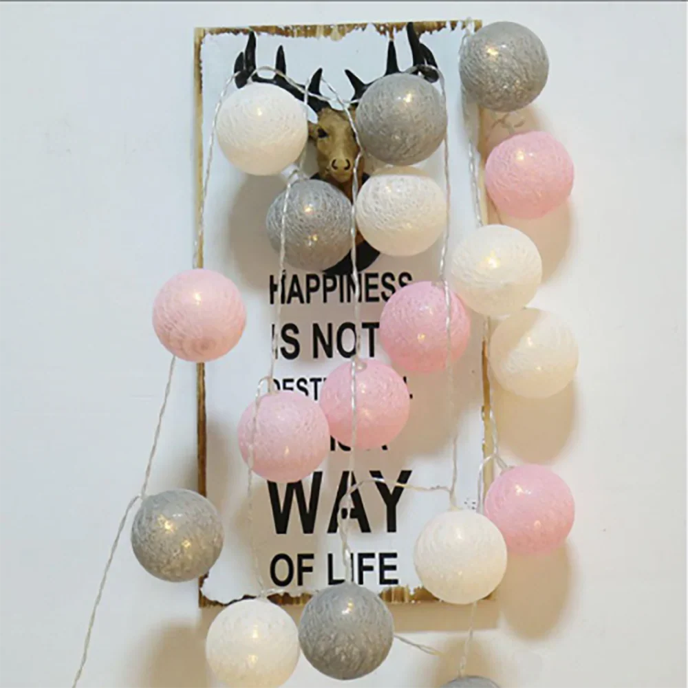 Cotton Ball String Lights LED Fairy Light Garland USB or Battery Powered Warm Glow for Bedroom | Nursery and Party Decoration