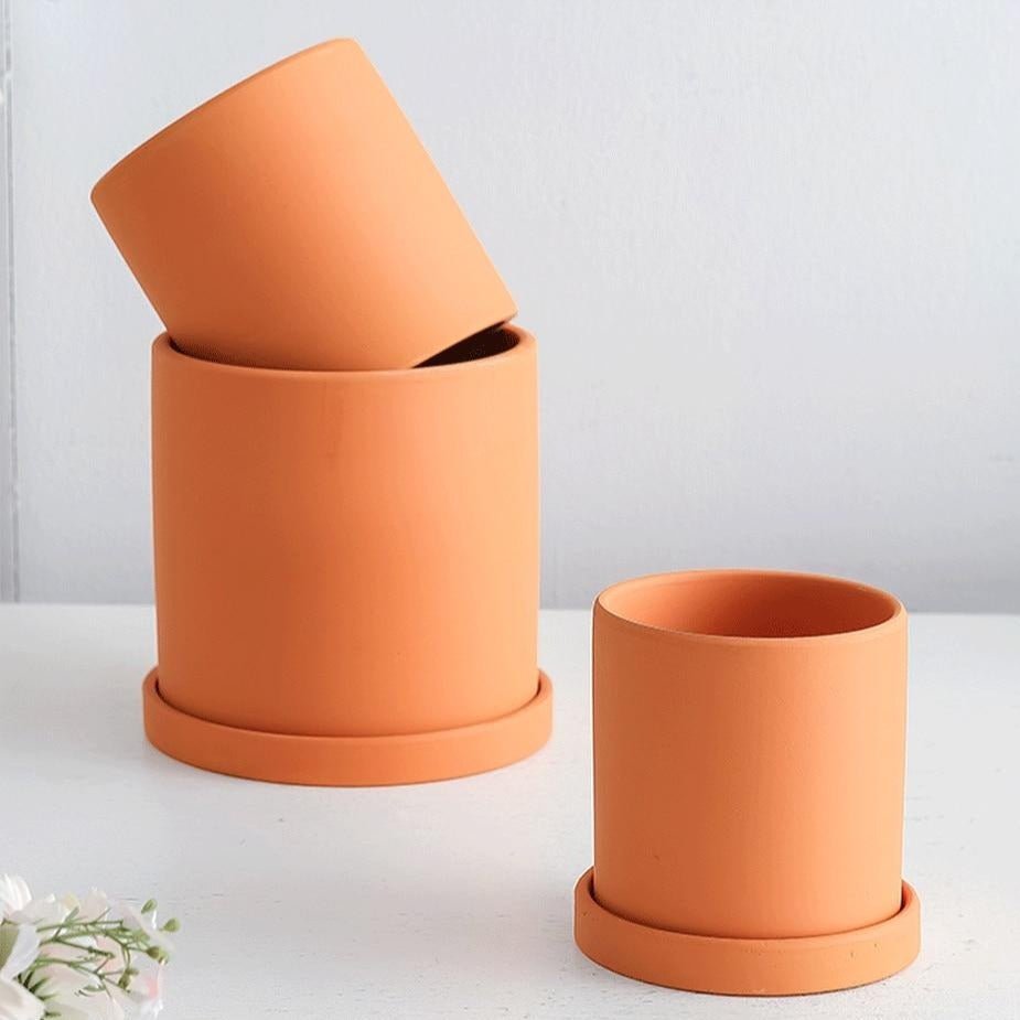 Ceramic Plant Pot with Saucer Matte Glazed Indoor Planter with Drainage Hole for Houseplants | Herbs and Flowers
