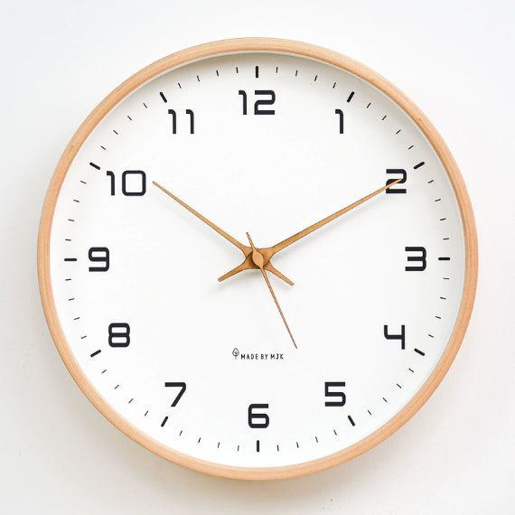 Wooden Wall Clock Silent Quartz Non-Ticking Round Clock Glass Front Clear Numbers Battery Operated for Living Room | Bedroom and Kitchen