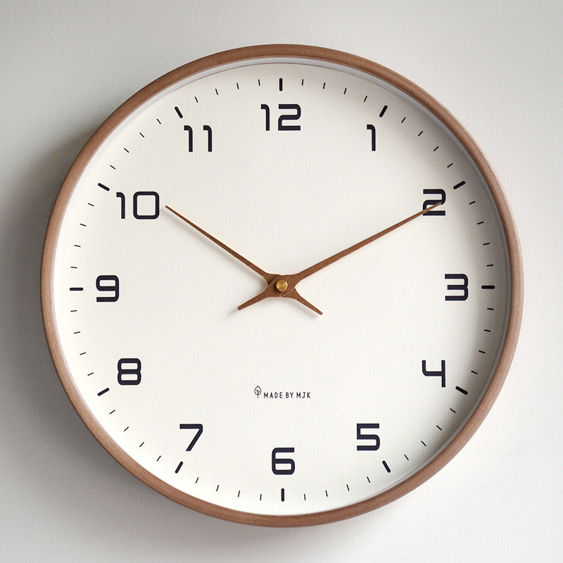 Wooden Wall Clock Silent Quartz Non-Ticking Round Clock Glass Front Clear Numbers Battery Operated for Living Room | Bedroom and Kitchen