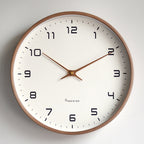 Wooden Wall Clock Silent Quartz Non-Ticking Round Clock Glass Front Clear Numbers Battery Operated for Living Room | Bedroom and Kitchen