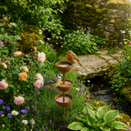 Tiered Bird Bath Garden Stake Rustic Copper Finish Iron Cascading Rain Bowls for Birds | Butterflies and Garden Borders