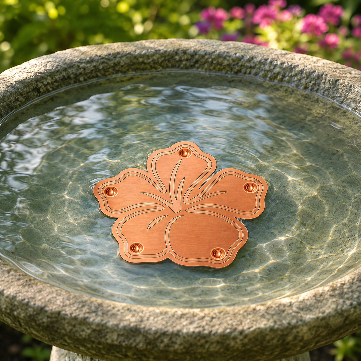 Copper Bird Bath Purifier Disc Floating Flower Algae Control Water Cleaner for Bird Baths | Fountains and Garden Water Features