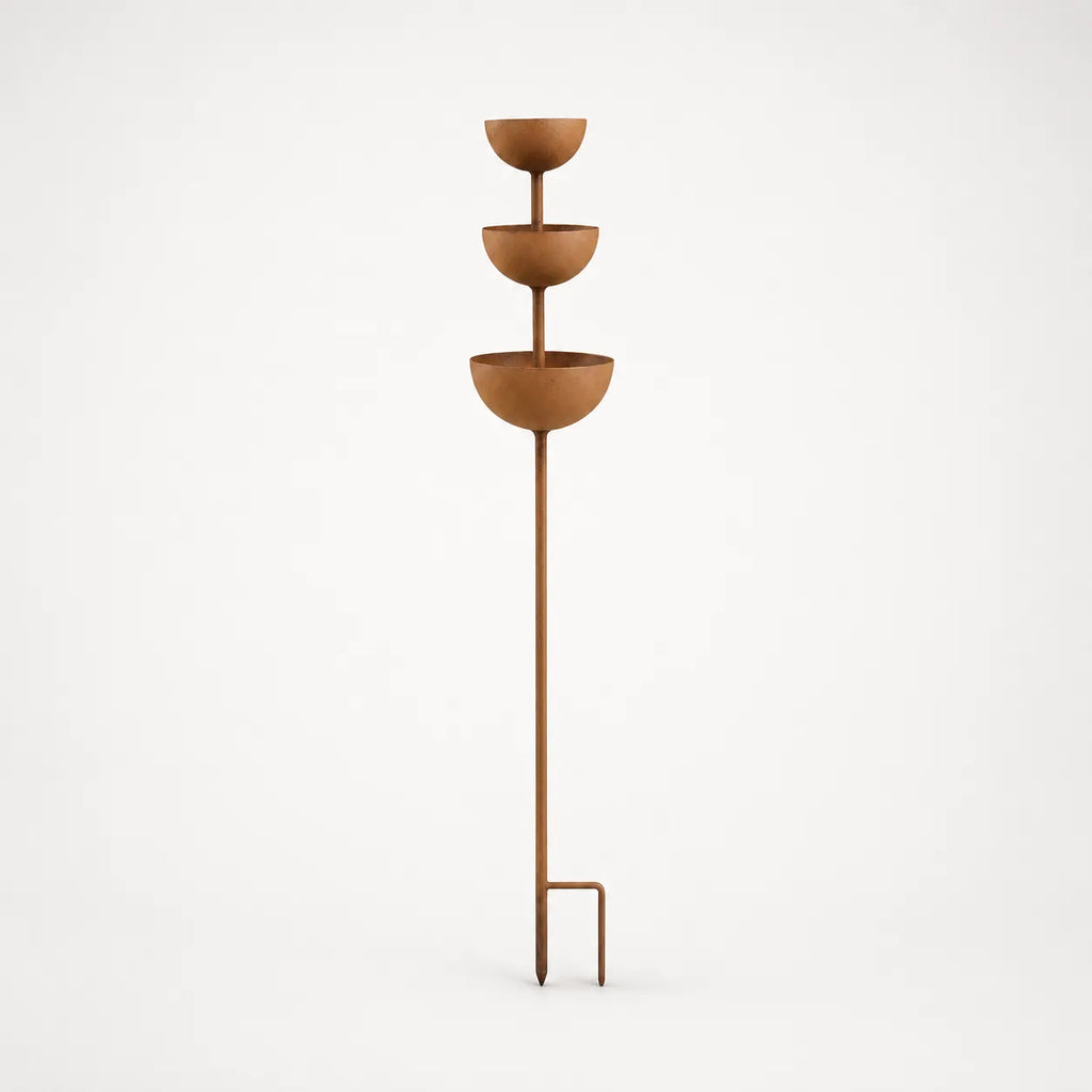 Tiered Bird Bath Garden Stake Rustic Copper Finish Iron Cascading Rain Bowls for Birds | Butterflies and Garden Borders