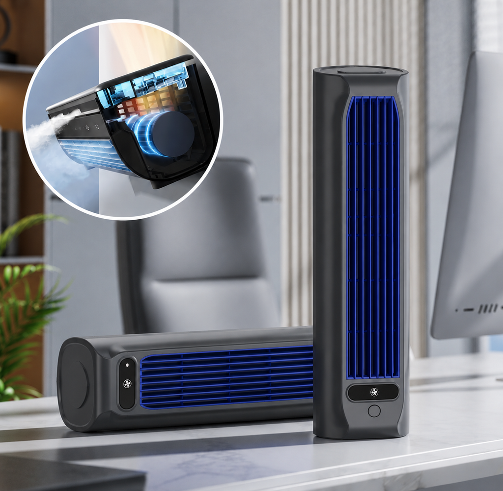 Portable Air Cooler Rechargeable Bladeless Mini Air Conditioner Cordless Desk Fan Wall Mountable for Bedroom | Office and Travel