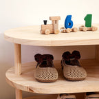 Japanese Style Pine Wood Kids Shoe Rack Curved Two-Tier Solid Wood Shoe Storage for Entryway | Hallway and Living Room