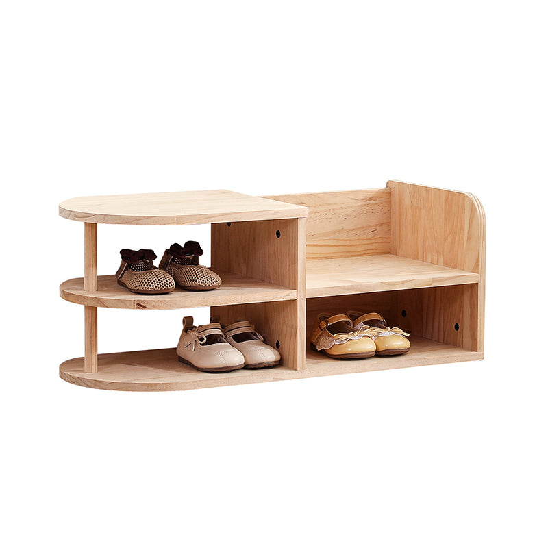 Japanese Style Pine Wood Kids Shoe Rack Curved Two-Tier Solid Wood Shoe Storage for Entryway | Hallway and Living Room