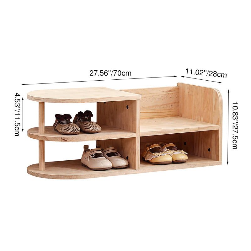 Japanese Style Pine Wood Kids Shoe Rack Curved Two-Tier Solid Wood Shoe Storage for Entryway | Hallway and Living Room