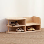 Japanese Style Pine Wood Kids Shoe Rack Curved Two-Tier Solid Wood Shoe Storage for Entryway | Hallway and Living Room