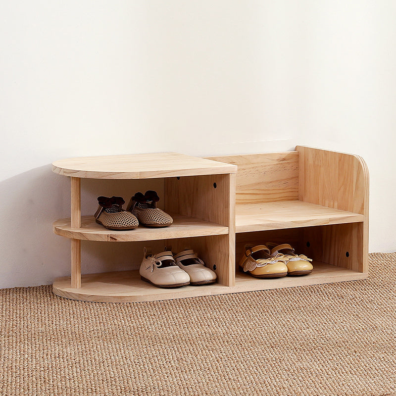 Japanese Style Pine Wood Kids Shoe Rack Curved Two-Tier Solid Wood Shoe Storage for Entryway | Hallway and Living Room