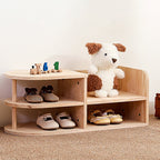 Japanese Style Pine Wood Kids Shoe Rack Curved Two-Tier Solid Wood Shoe Storage for Entryway | Hallway and Living Room