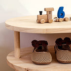 Japanese Style Pine Wood Kids Shoe Rack Curved Two-Tier Solid Wood Shoe Storage for Entryway | Hallway and Living Room