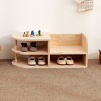 Japanese Style Pine Wood Kids Shoe Rack Curved Two-Tier Solid Wood Shoe Storage for Entryway | Hallway and Living Room