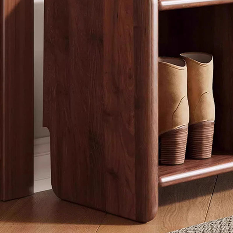 Modern Minimalist Solid Wood Shoe Bench PU Leather Padded Seat with Storage Shelf Rounded Entryway Bench for Hallway | Living Room and Bedroom