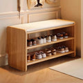 Modern Minimalist Solid Wood Shoe Bench PU Leather Padded Seat with Storage Shelf Rounded Entryway Bench for Hallway | Living Room and Bedroom