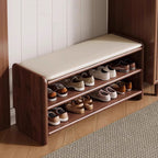 Modern Minimalist Solid Wood Shoe Bench PU Leather Padded Seat with Storage Shelf Rounded Entryway Bench for Hallway | Living Room and Bedroom