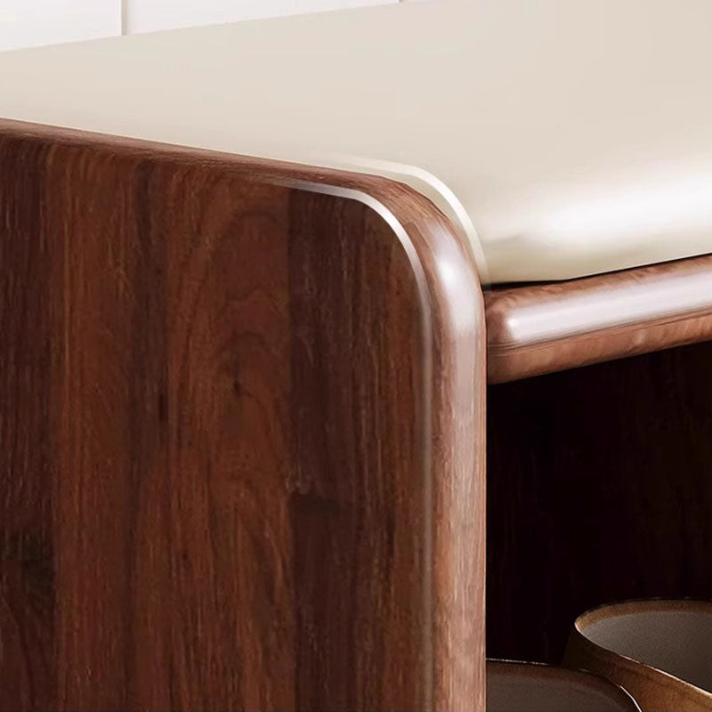Modern Minimalist Solid Wood Shoe Bench PU Leather Padded Seat with Storage Shelf Rounded Entryway Bench for Hallway | Living Room and Bedroom