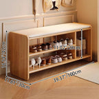 Modern Minimalist Solid Wood Shoe Bench PU Leather Padded Seat with Storage Shelf Rounded Entryway Bench for Hallway | Living Room and Bedroom