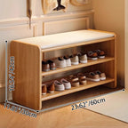 Modern Minimalist Solid Wood Shoe Bench PU Leather Padded Seat with Storage Shelf Rounded Entryway Bench for Hallway | Living Room and Bedroom