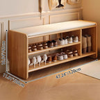 Modern Minimalist Solid Wood Shoe Bench PU Leather Padded Seat with Storage Shelf Rounded Entryway Bench for Hallway | Living Room and Bedroom