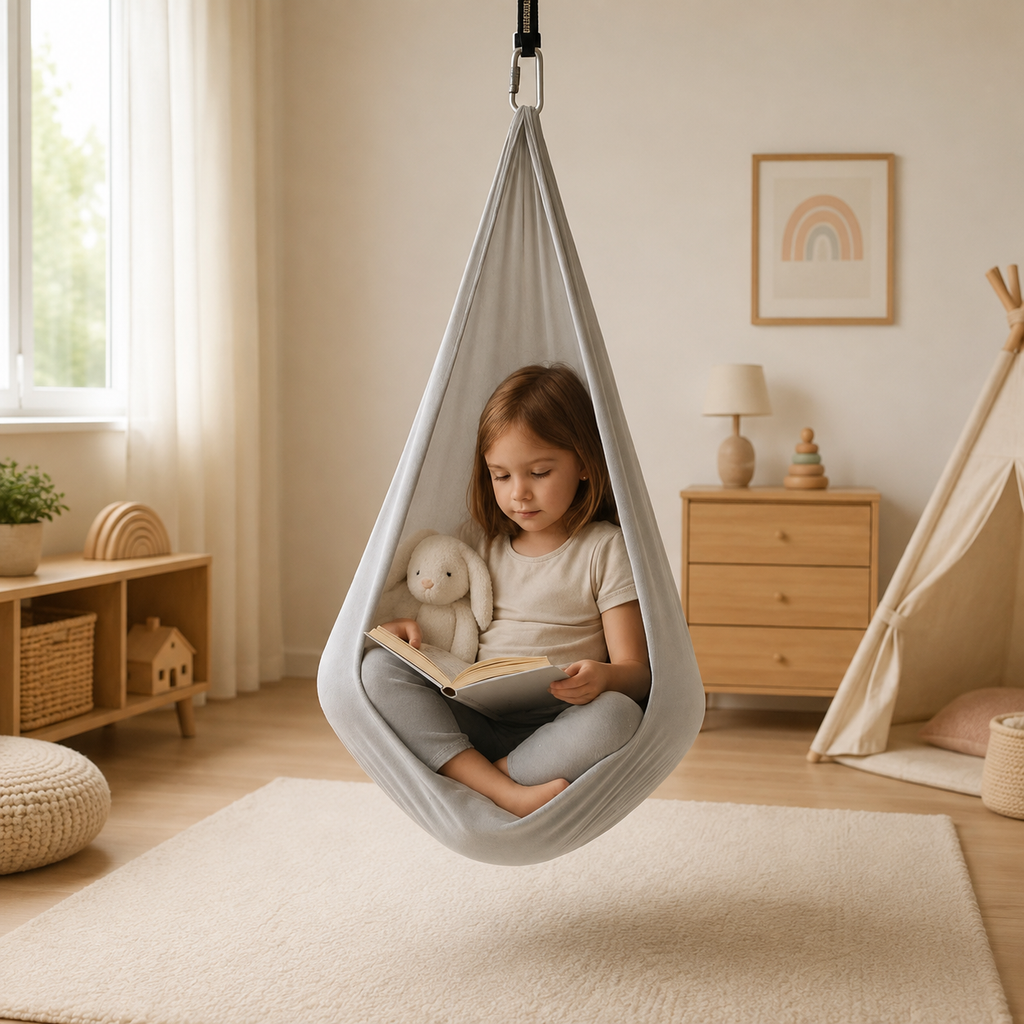 Sensory Therapy Swing Indoor Hammock Swing for Children and Adults Calming Hanging Swing with Carabiner and Extension Strap | for Bedroom and Playroom