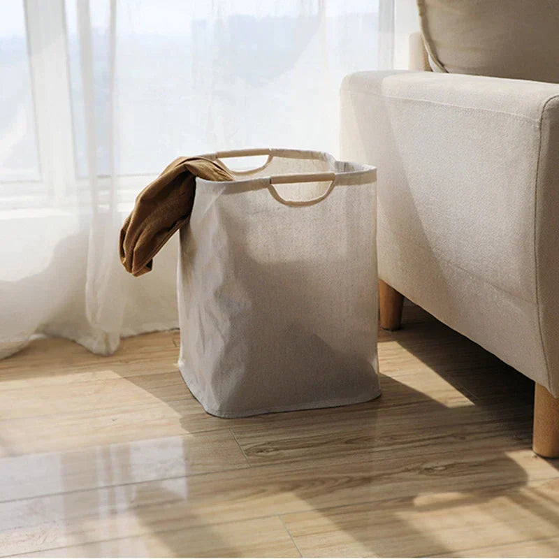 Japanese Style Cotton Linen Laundry Basket Foldable Fabric Storage Hamper with Handles for Bedroom | Bathroom and Laundry Room