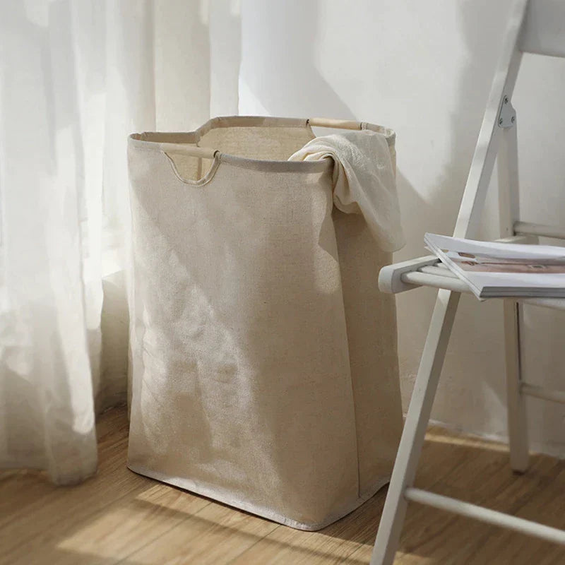 Japanese Style Cotton Linen Laundry Basket Foldable Fabric Storage Hamper with Handles for Bedroom | Bathroom and Laundry Room